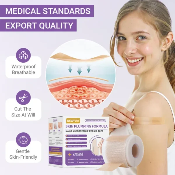 ✅Official Store |Newyuo® Skin plumping formula Nano Microneedle Repair Tape🏥(Treatment of old and new scars, reduction of surgical scars, stretch marks, keloids, acne, burns, warts, dermatomes and varicose veins)